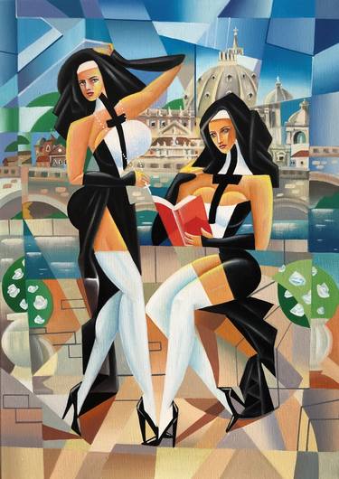 Print of Cubism Erotic Paintings by Apollonas Soben