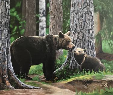 Bears in the coniferous forest  - interior painting, animals, landscape thumb