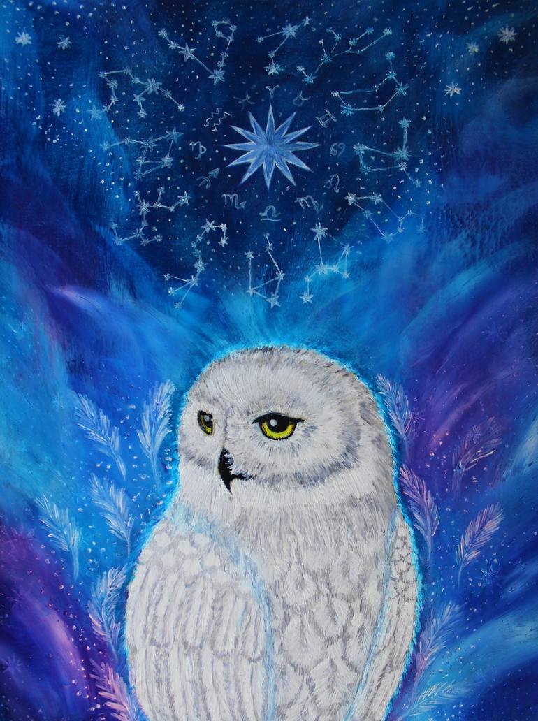 SNOWY OWL FANTASY ART oil painting original snowy owl art white ...