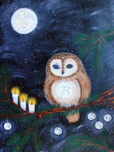 FANTASY OWL ART oil painting original cute owl art baby owl owl art prints barn owl art tyto alba art night owl painting home decor wall art owl lover gift owl artwork thumb