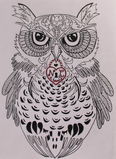 Owl black and white artwork marker drawing art print for sale oal art owl wall art owl wall decor thumb