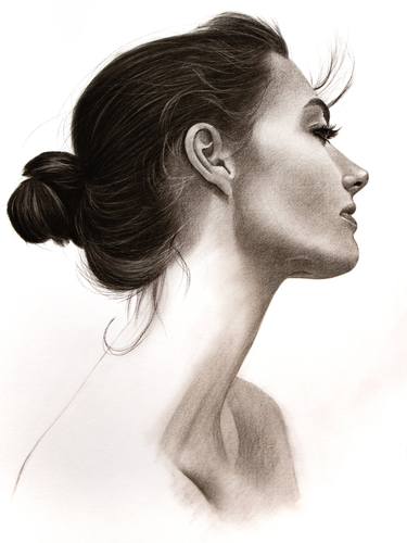 realistic girl face sketch side view