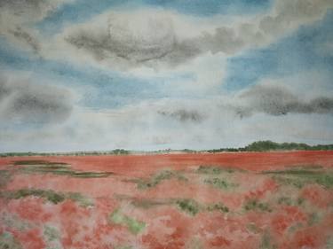 Original Watercolor Painting Field of Roses thumb