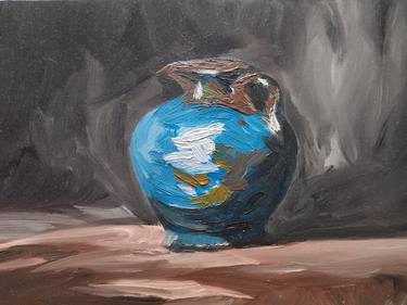 Original Still Life Oil Painting Blue Jar thumb