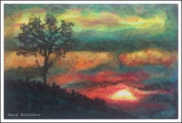 Sunset Drawing Using Oil Pastels, Nature drawing thumb