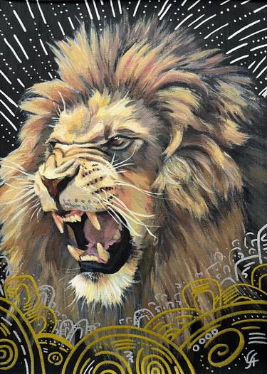 THE POWER OF A LION - small painting, wall art decor, gift thumb