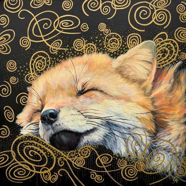 SWEET DREAM FOX - painting on canvas, animal art, cute thumb