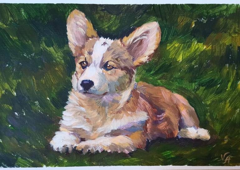 Watercolor Floral Corgi Puppy & Gold Frame Acrylic Print