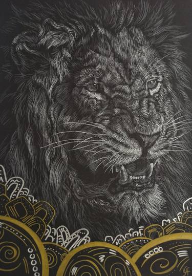 LION STRENGTH - abstract drawing, animal, office art, decor thumb