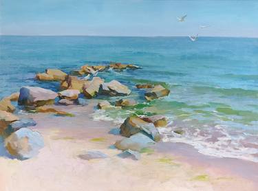 Original Classicism Beach Painting by Kateryna Myshyna