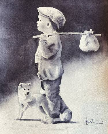 Original Black & White Children Paintings by Richard Bradshaw