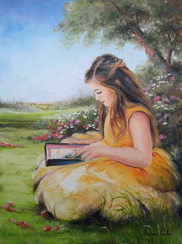 girl reading painting