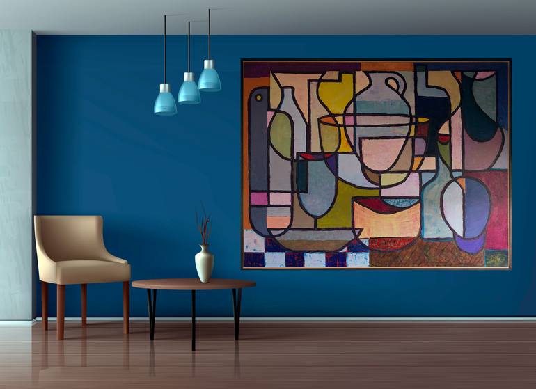 Original Cubism Geometric Painting by Edwin G