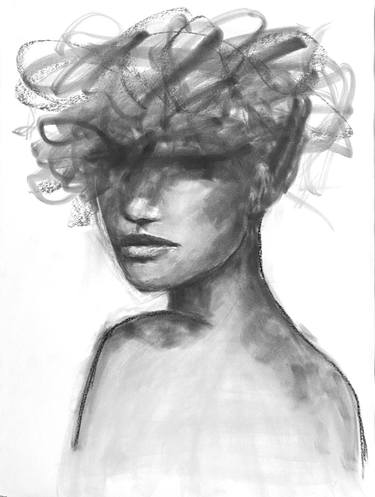 Original Abstract Expressionism Portrait Drawings by Laura Alfonso Miki