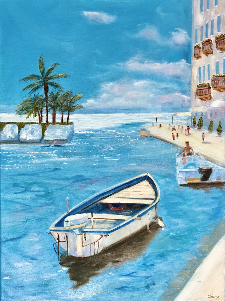Boat Painting Miami Sescape Painting by Olga Saatchi Art