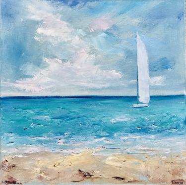 Seascape With Sailboats Original Painting Canvas Wall Art Sea Boat Painting Impasto 12*16 Oil Painting