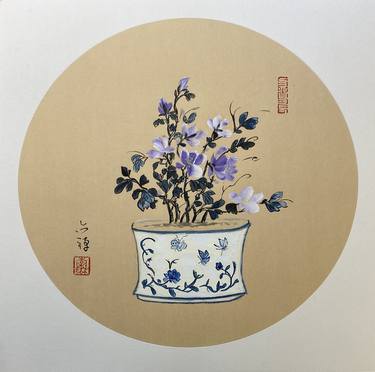 Purple Flowers in Porcelain Pot thumb