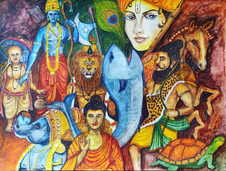 Ten Avatars of Lord Vishnu (Dashavatar) Painting by Pankaj ...