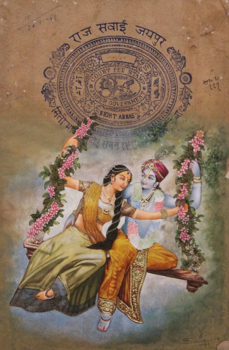 Radha Krishna on Swing Colour Painting by Suvigya Sharma | Saatchi Art