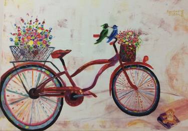 Print of Figurative Bicycle Paintings by Anastasia Dishlitash