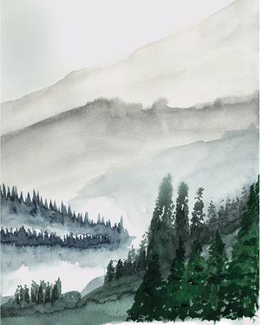 Pine Forest Watercolour by Rebecca Hyde of Wild Earth Art thumb