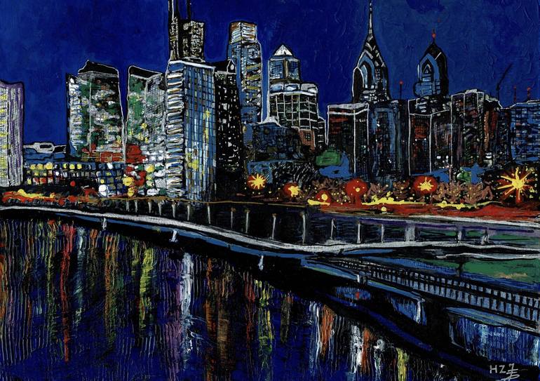 Philadelphia Skyline Painting by Hanieh Zaab | Saatchi Art