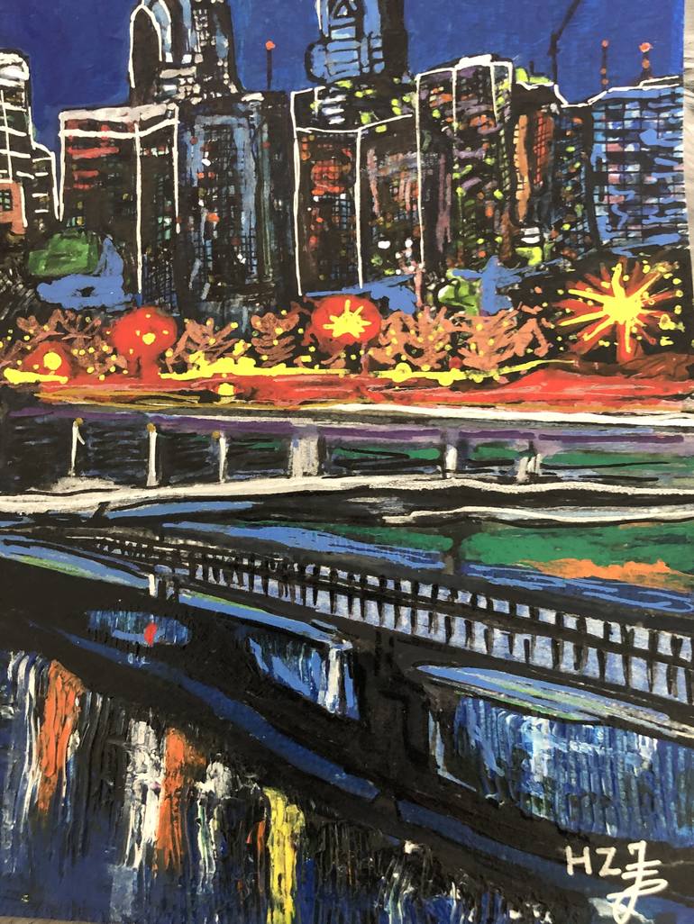 Original Art Deco Cities Painting by Hanieh Zaab