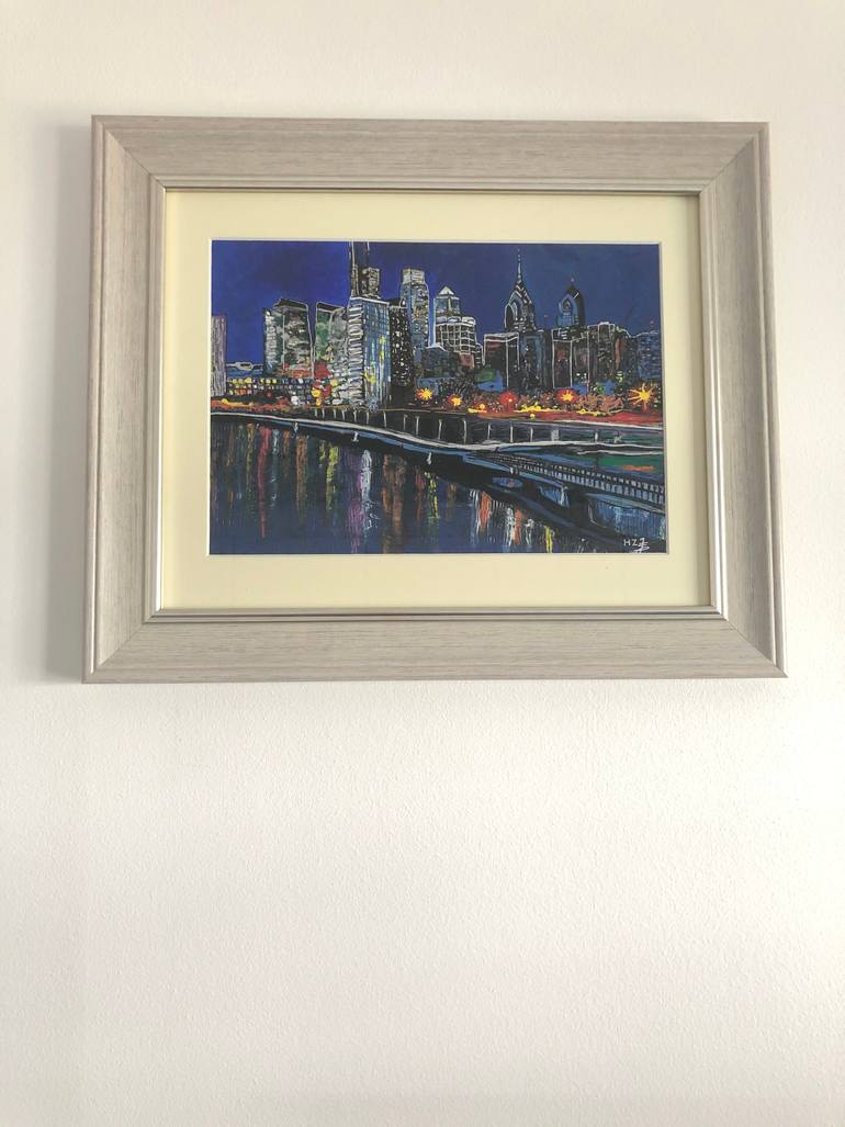 Original Art Deco Cities Painting by Hanieh Zaab