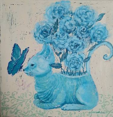 'Blue cat and butterfly ' thumb