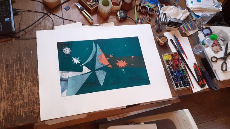 Original Modernism Abstract Printmaking by Dimitar Karatonev