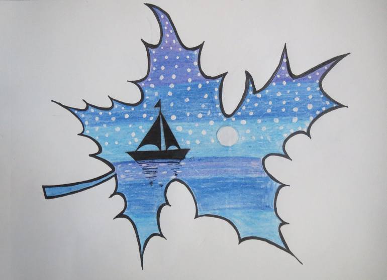boat in maple leaf Painting by Ramya Jetty