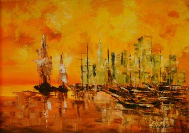 Original Expressionism Sailboat Paintings by Wasantha Ranjan