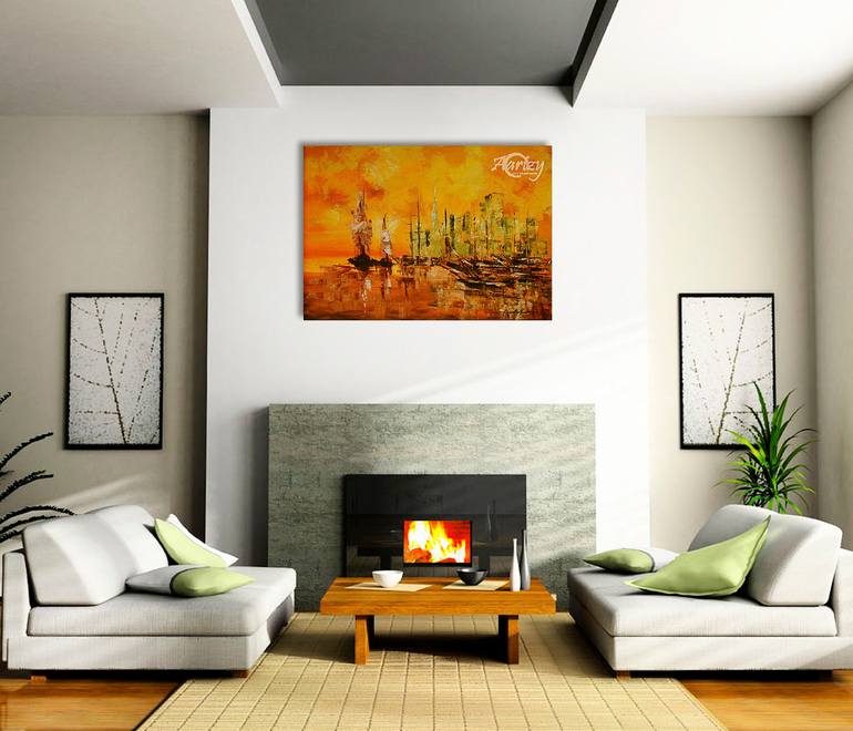 Original Art Deco Boat Painting by Wasantha Ranjan