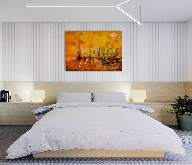 Original Art Deco Boat Painting by Wasantha Ranjan