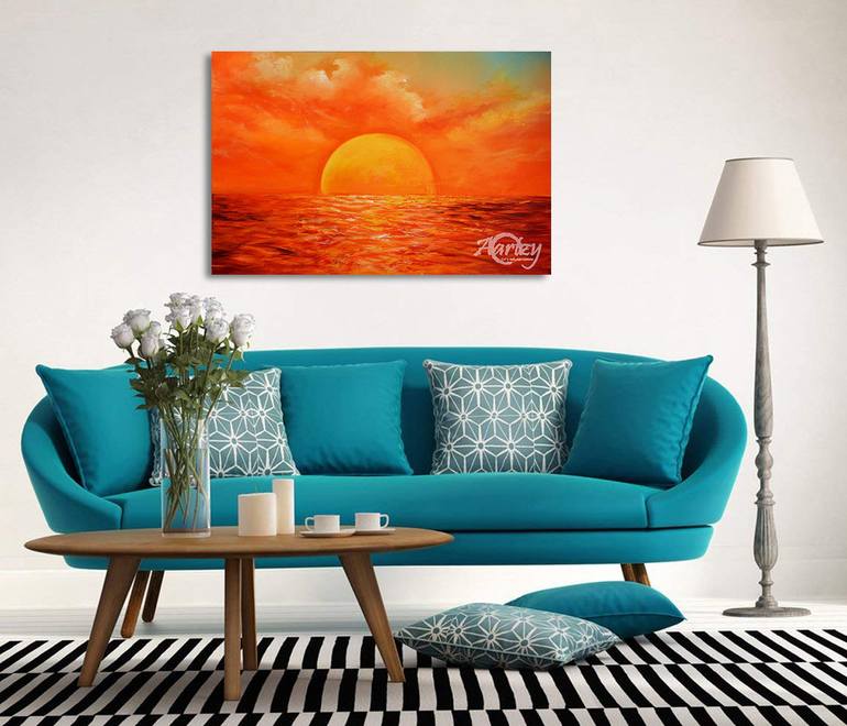 Original Art Deco Seascape Painting by Wasantha Ranjan