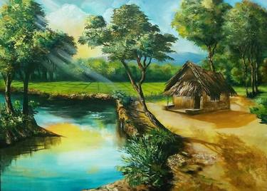 Print of Rural life Paintings by Wasantha Ranjan