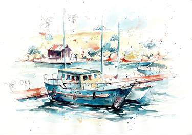 Original Boat Paintings by Ekaterina Potopahina