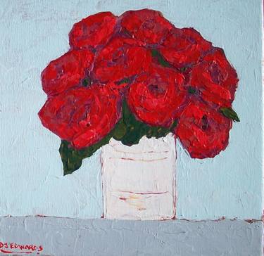 Red Roses in a White Vase thumb