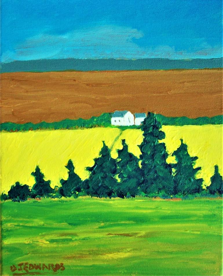 PLOUGHED FIELD AND CANOLA Painting by David Edwards | Saatchi Art