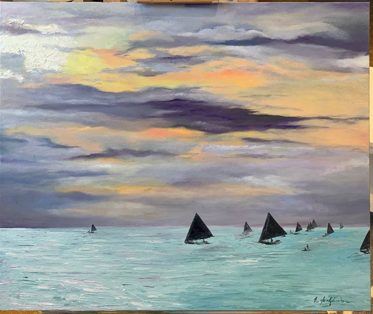 Original Abstract Expressionism Seascape Painting by Jasmine Hasmik  Pahlevanyan