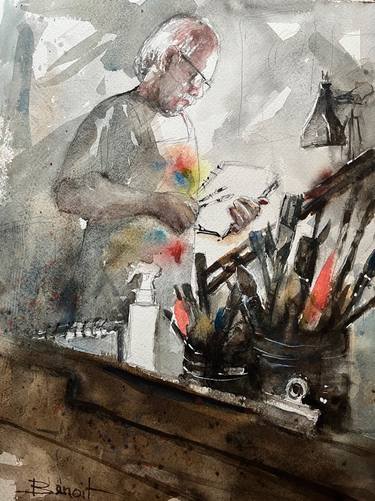 Artist Painting in  His Studio thumb