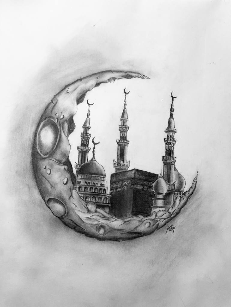 Mecca and Madina pencil drawing, Islamic art, realistic drawing ...