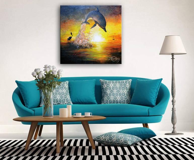 Original Art Deco Seascape Painting by Dilrukshi Chandrika