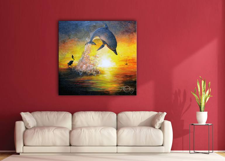 Original Art Deco Seascape Painting by Dilrukshi Chandrika