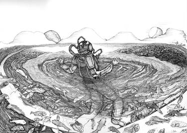 Original Surrealism Outer Space Drawings by valerie Abadie