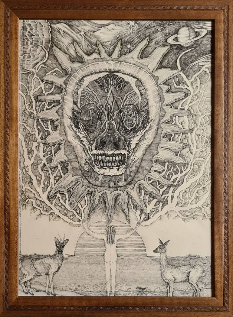 Original Conceptual Mortality Drawing by valerie Abadie