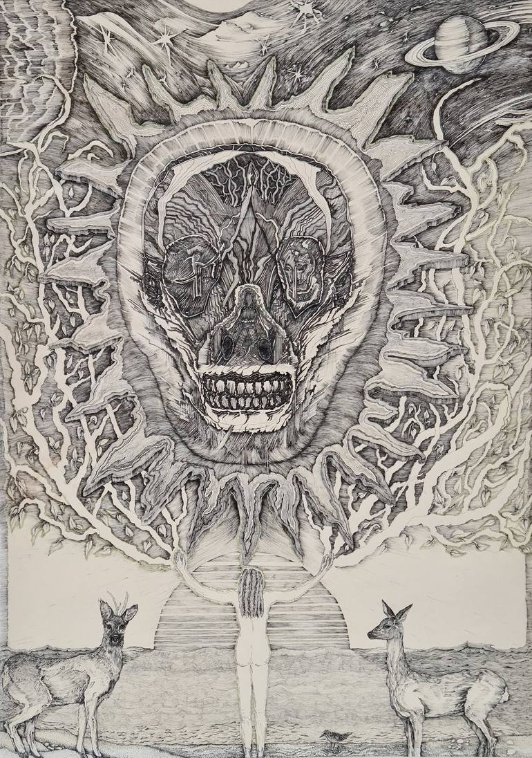 Original Conceptual Mortality Drawing by valerie Abadie