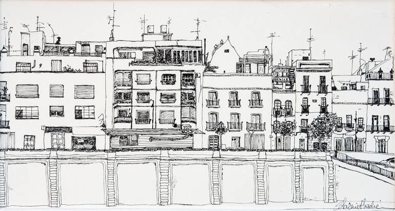 Original Fine Art Architecture Drawing by valerie Abadie