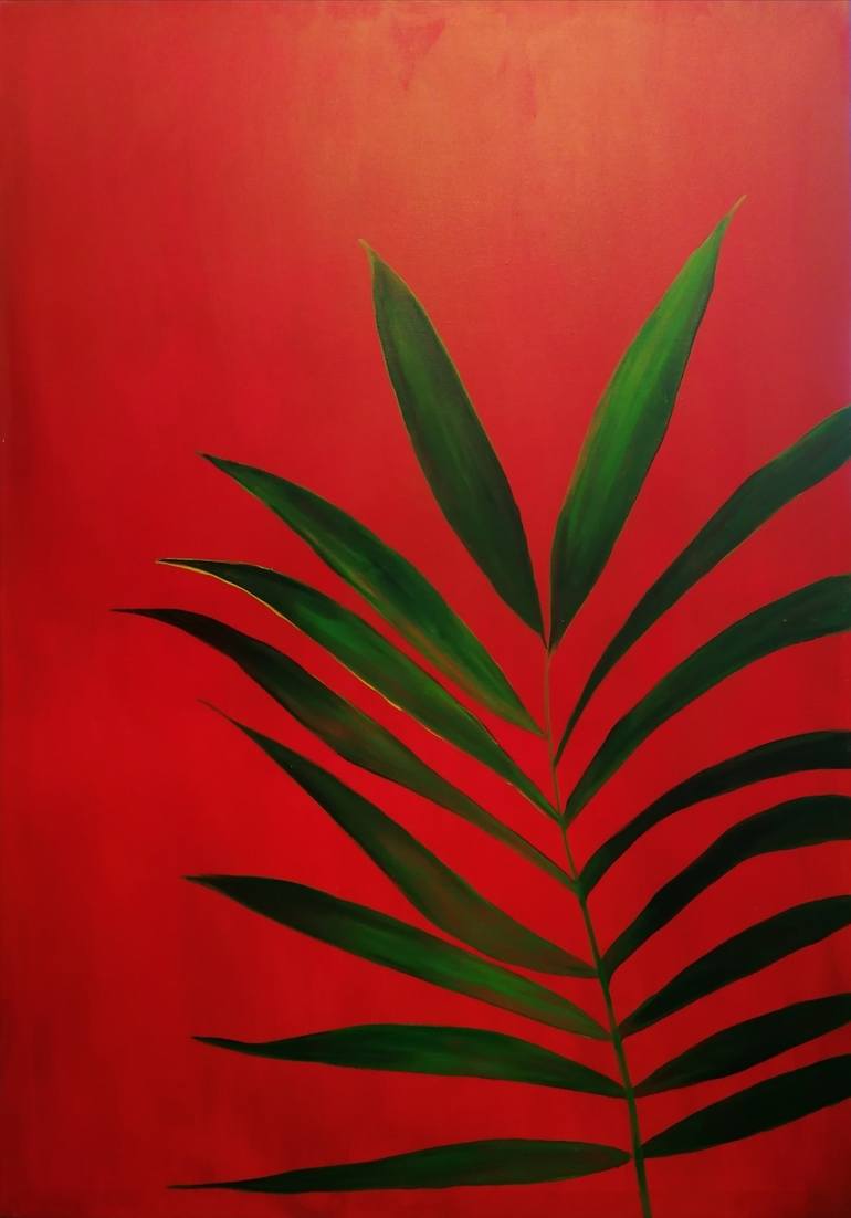 PLANT IN RED BACKGROUND Painting by Patricia Gisbert | Saatchi Art