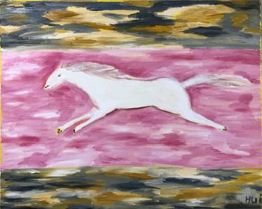 White Horse (in pink and grey dreamy background) thumb